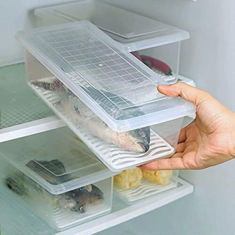 VIDHYADEVAM VIDHYADEVAM Fridge Storage Boxes Fridge Organizer with Removable Drain Plate LidStackable Portable Freezer Storage Containers Tray To Keep Fresh for FishMeatVegetablesFruit 1500 ML Pack of 1  - Image 1