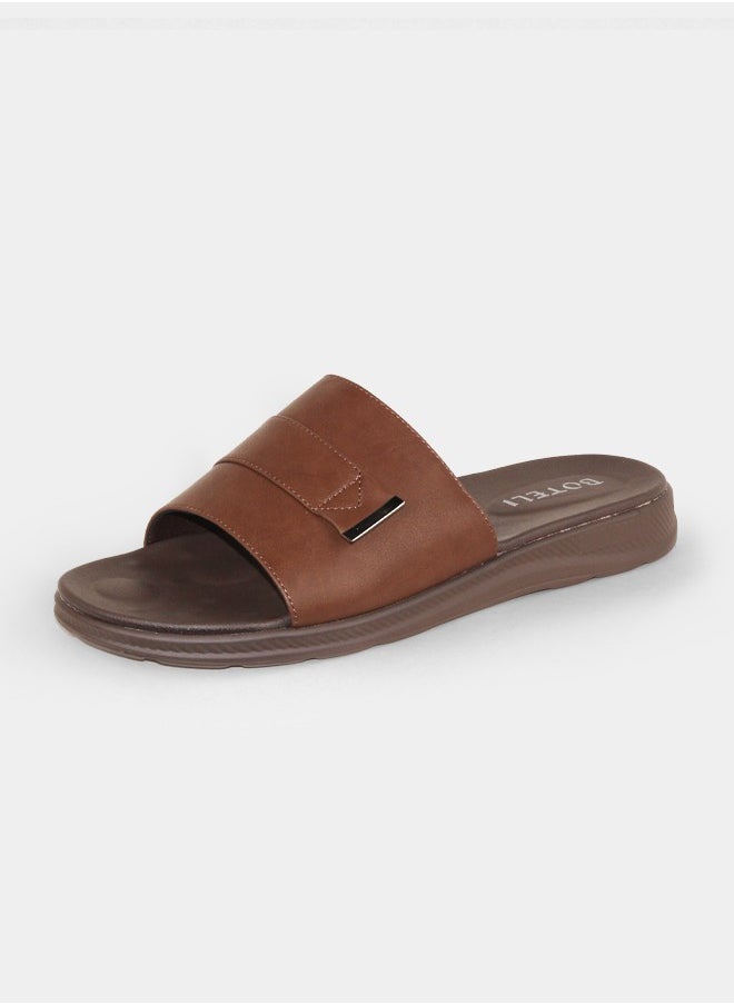 BOTELI Mens All-Weather PU Flat Sandals with Bare Fingers Design Fashionable Slides Slippers for Home Pool Beach  - Image 5