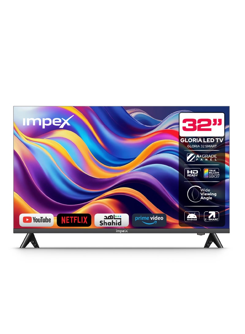 Impex 32 Inch HD Smart LED TV - HD 1366 x 768 Resolution, Latest Android Television, Quad Core, Frameless, A+ Panel, Android TV with Wi-Fi, 2 HDMI, 2 USB, VGA, RJ45, 178° View, Slim Design, Netflix, YouTube, 2 Year Warranty - Gloria 32 Smart IX 32HD SMART IX 32HD SMART Black - Image 2