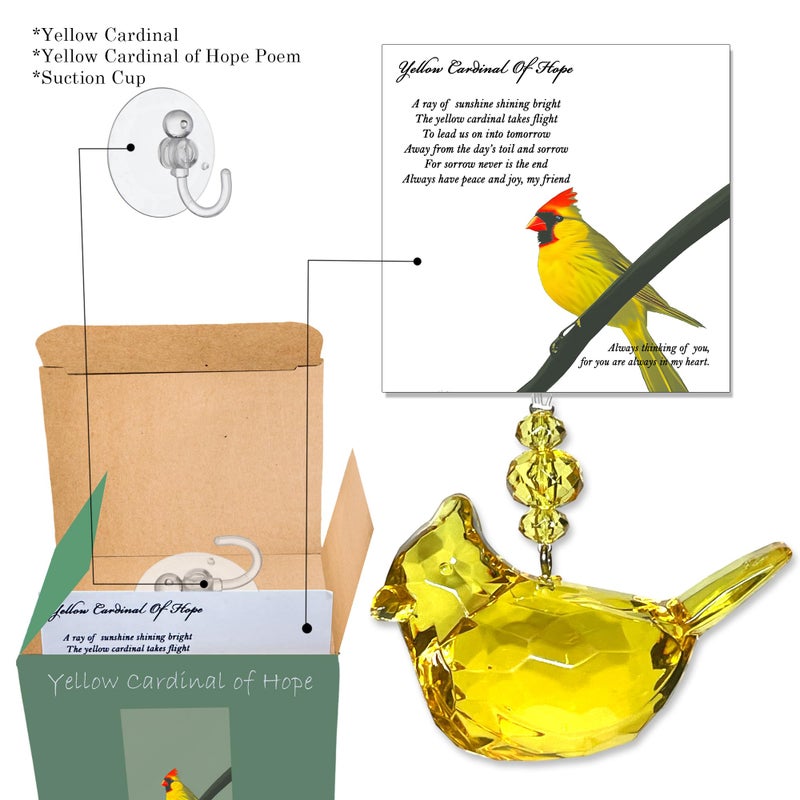Elskandi Yellow Cardinal of Hope Ornament  Peace & Joy  Hope & Optimism Gift Set Acrylic Bird Ornament  Yellow Bird Gifts  Yellow Cardinal D?cor  Acrylic Window D?cor  Suction Cup  Poem - Image 5