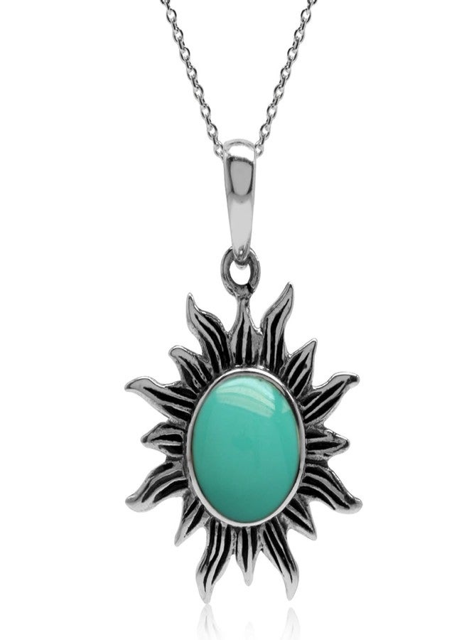 Silvershake Created Green Turquoise 925 Sterling Silver Sun Ray Inspired Pendant with 18 Inch Chain Necklace - Image 1