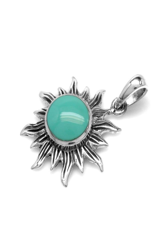 Silvershake Created Green Turquoise 925 Sterling Silver Sun Ray Inspired Pendant with 18 Inch Chain Necklace - Image 4