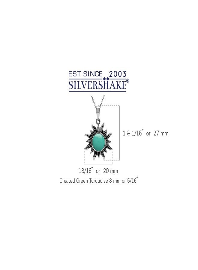 Silvershake Created Green Turquoise 925 Sterling Silver Sun Ray Inspired Pendant with 18 Inch Chain Necklace - Image 3