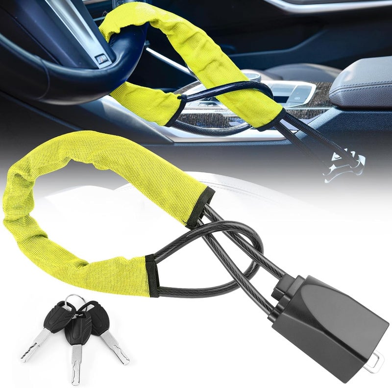 Autobizarre Anti-Theft Heavy Duty Security Adjustable Steering Wheel Lock With Seat Belt Lock Universal for All Cars (Yellow) - Image 1