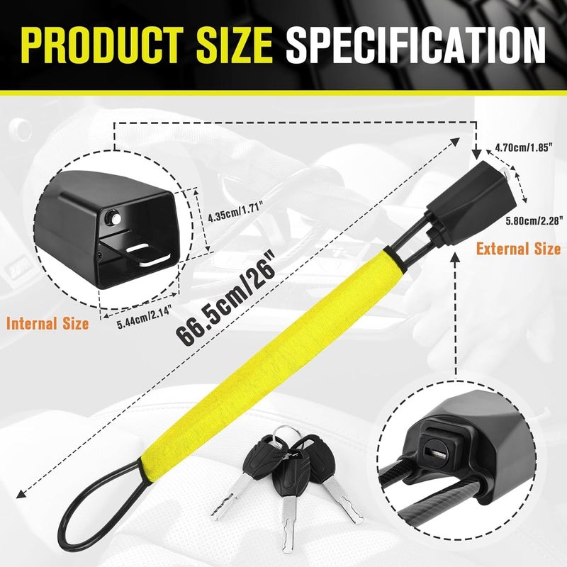 Autobizarre Anti-Theft Heavy Duty Security Adjustable Steering Wheel Lock With Seat Belt Lock Universal for All Cars (Yellow) - Image 4