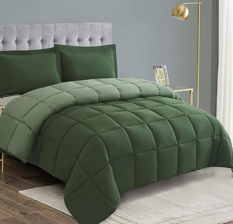 HIG 3 Pieces Green California King Comforter Set Modern Breathable Box Stitched Duvet Insert Bedding Comforter Soft Fluffy All Season Reversible Comforter Set Blanket with Corner Tabs for Bedroom
