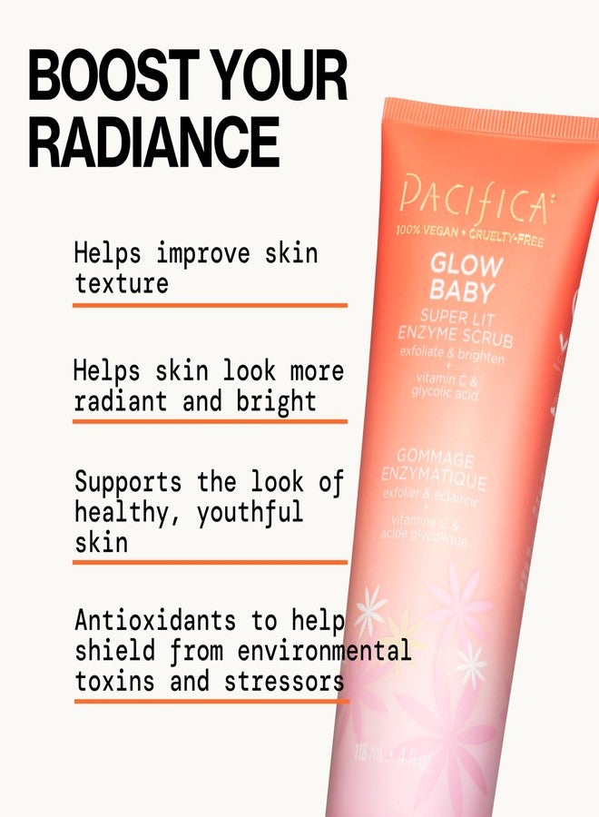 Pacifica Glow Baby Exfoliating Face Scrub, Brightening Enzyme Facial Cleanser w/ Vitamin C & Glycolic Acid for Radiant Smooth Skin, Unclogs Pores & Removes Dead Skin, Microbead-Free Vegan (4 fl oz) - Image 4
