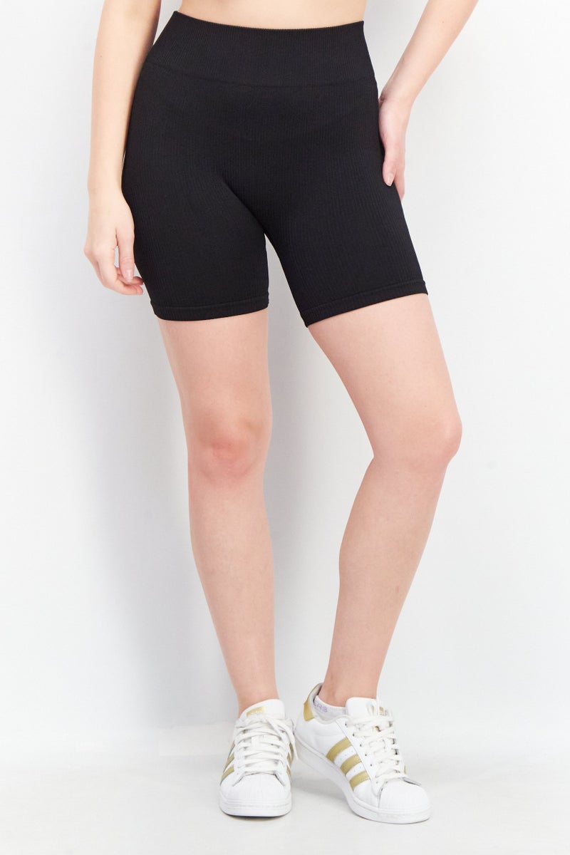 SOUTH BEACH Women Textured Pull On Shorts, Black - Image 1