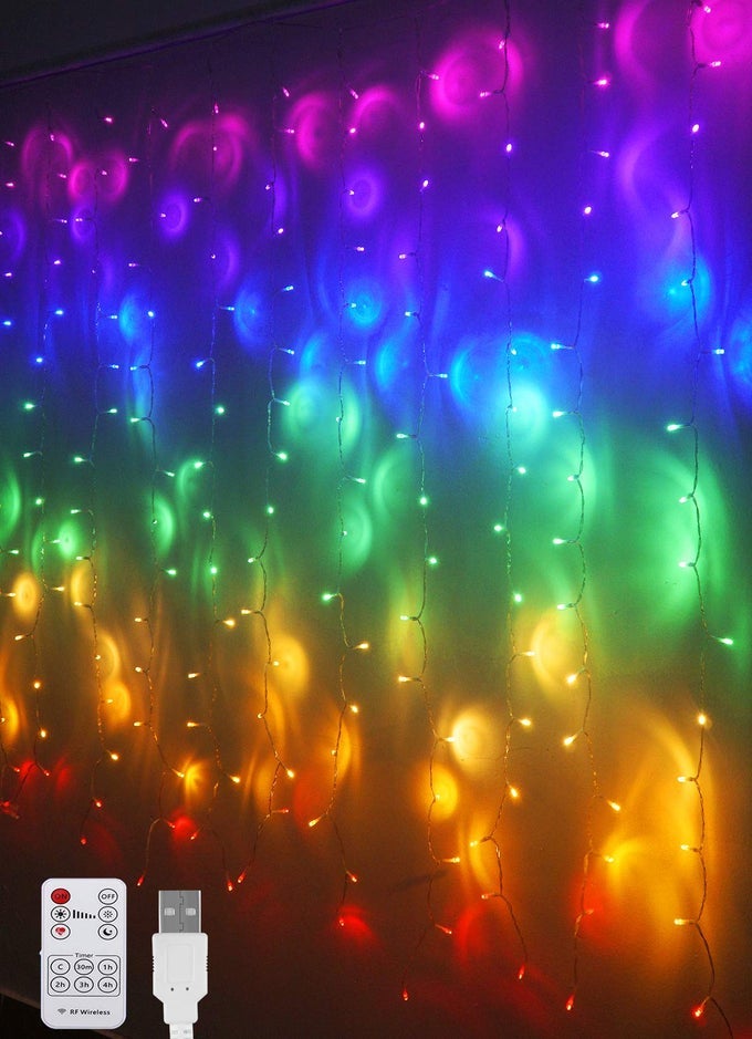 RAINBOW FAIRY STRING CURTAIN LIGHTS WITH REMOTE TWINKLE LED OMBRE LIGHT CURTAIN FOR GIRLS ROOM BEDROOM TEEN ROOM KIDS ROOM UNICORN THEME PARTY CHRISTMAS DCOR GIFT RAINBOW
