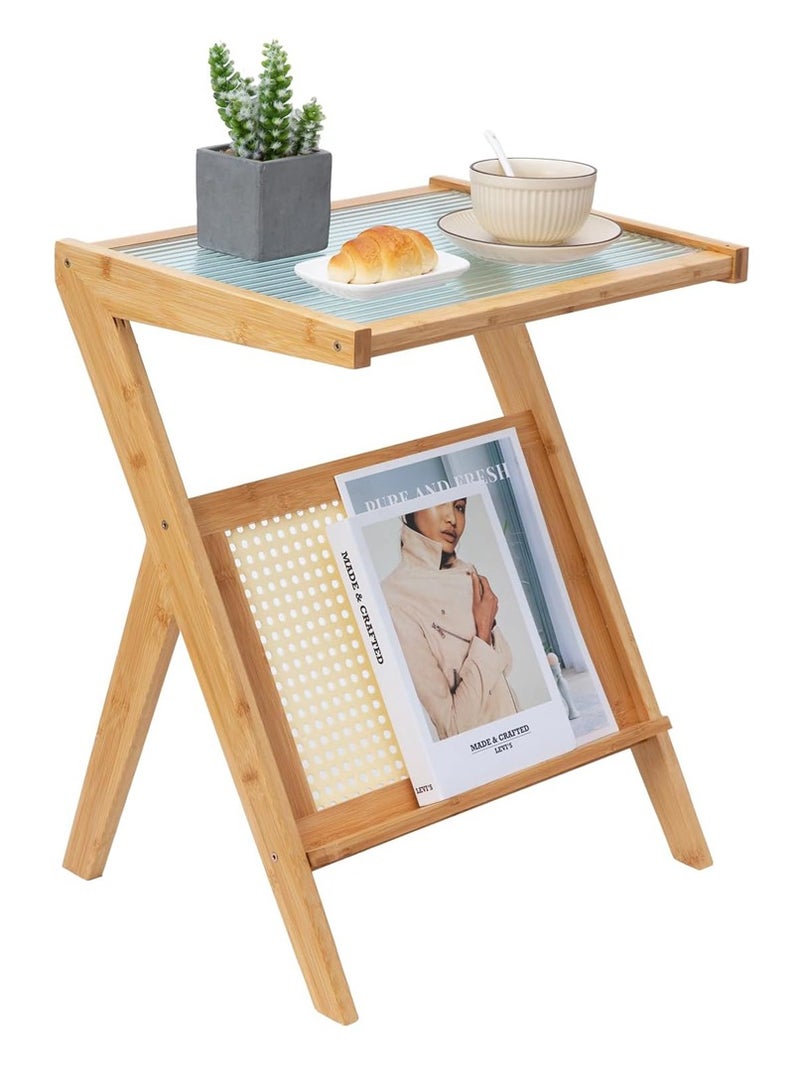 Generic 𝐅𝐅𝐃 Bamboo End Table - Eco-Friendly Bedside Table, Modern Accent Side Table with Storage, Minimalist Natural Bamboo Nightstand for Small Spaces, Living Room, and Bedroom  - Image 1