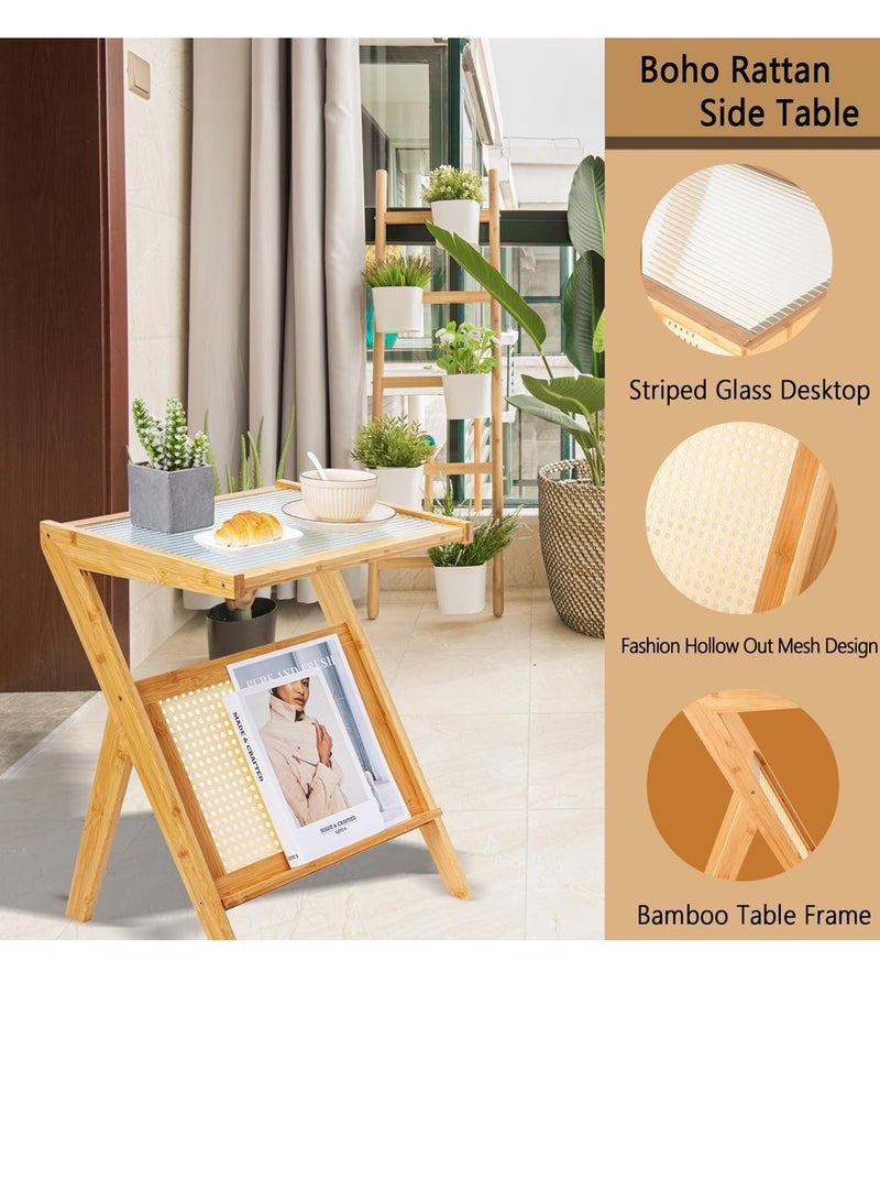 Generic 𝐅𝐅𝐃 Bamboo End Table - Eco-Friendly Bedside Table, Modern Accent Side Table with Storage, Minimalist Natural Bamboo Nightstand for Small Spaces, Living Room, and Bedroom  - Image 3