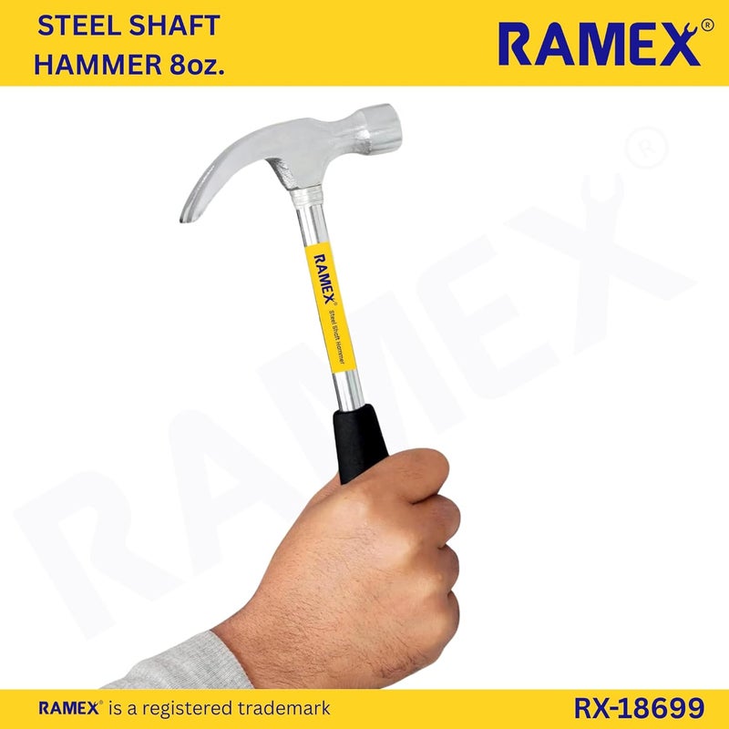 Ramex Steel Shaft Hammer 8 Oz - Forged Steel Head for Superior Strength & Durability - Carpenter Tools for Wood Work, Home and Professional, 2 in 1 Combination Claw & Flat Head, 400gm (Pack of 1), DIY - Image 4