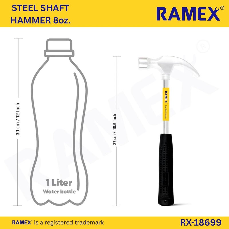 Ramex Steel Shaft Hammer 8 Oz - Forged Steel Head for Superior Strength & Durability - Carpenter Tools for Wood Work, Home and Professional, 2 in 1 Combination Claw & Flat Head, 400gm (Pack of 1), DIY - Image 5