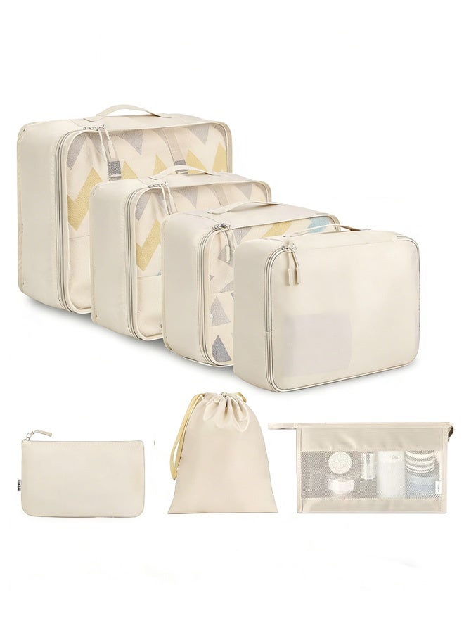 Arabest Travel Organizer - Set of 7 Portable Reusable Travel Luggage for Suitcase Organizer, Storage Bag, Compression Bag, Travel Bag with Zipper (Beige) - Image 1