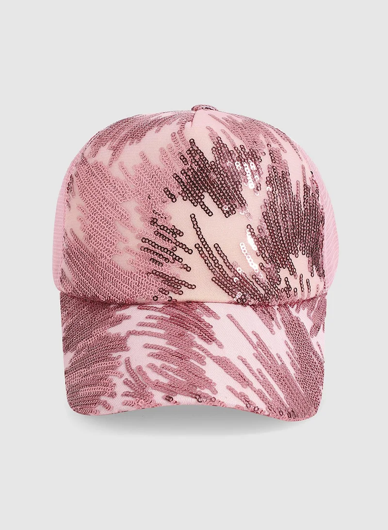Haute Sauce Abstract Sequin Baseball Cap - Baby Pink