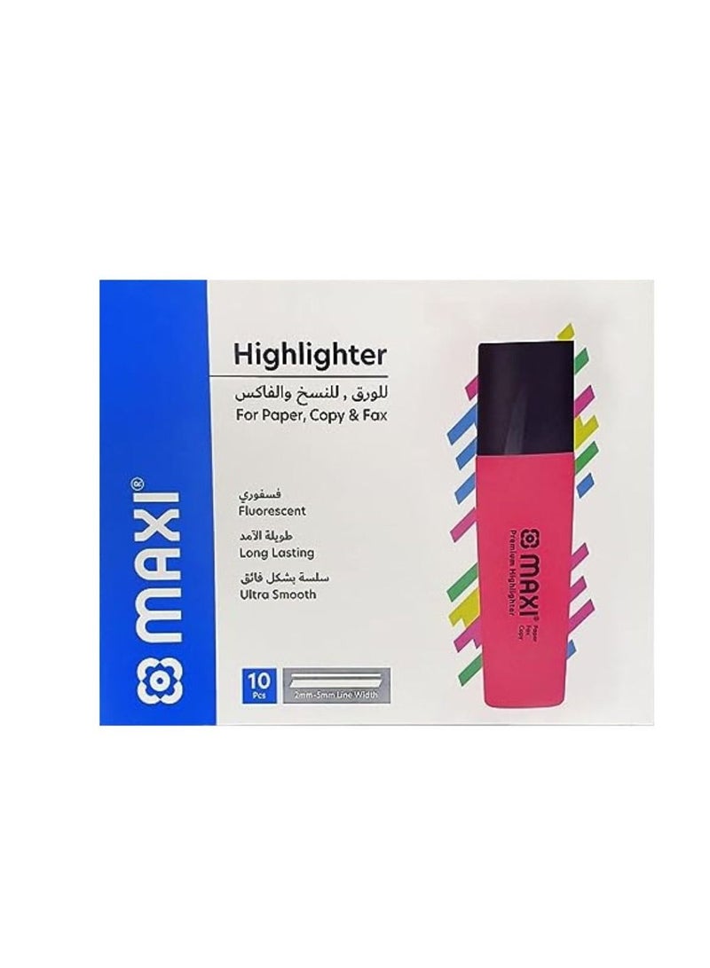 Maxi Maxi Super Fluorescent Premium Highlighter Box Of 10Pc Pink  - Image 1