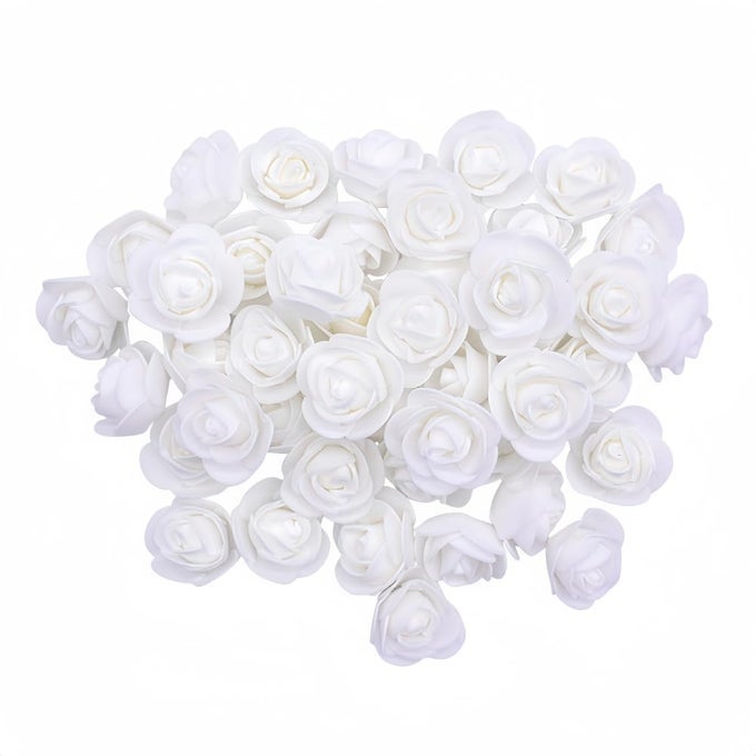 DODXIAOBEUL 120Pcs Mini Foam Rose Heads118 Mini Roses White Artificial FlowersMini Roses for Crafts DIY Wedding Party Valentines Day Festival Home Rose Wall Decoration White