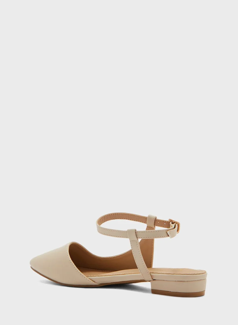 ELLA Curved Ankle Strap Pointed Flat Shoe