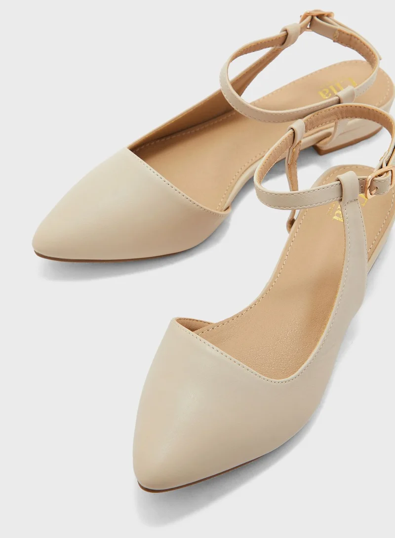 ELLA Curved Ankle Strap Pointed Flat Shoe
