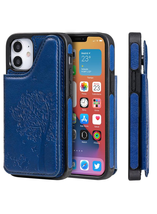 زبون جراب لهاتف iPhone 12 mini بنقش شجرة قطة، جراب واقٍ مقاوم للصدمات مع فتحات للبطاقات وإطار للصور وحامل - Image 1