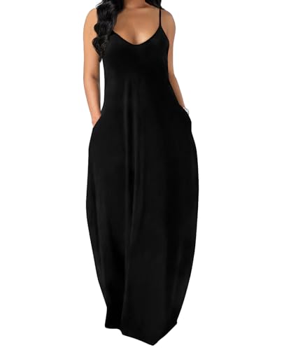 OFEEFAN Womens Black Dress Maxi Dresses for Summer for Beach Vacation Outfits Black S - Image 1