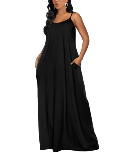 OFEEFAN Womens Black Dress Maxi Dresses for Summer for Beach Vacation Outfits Black S - Image 2