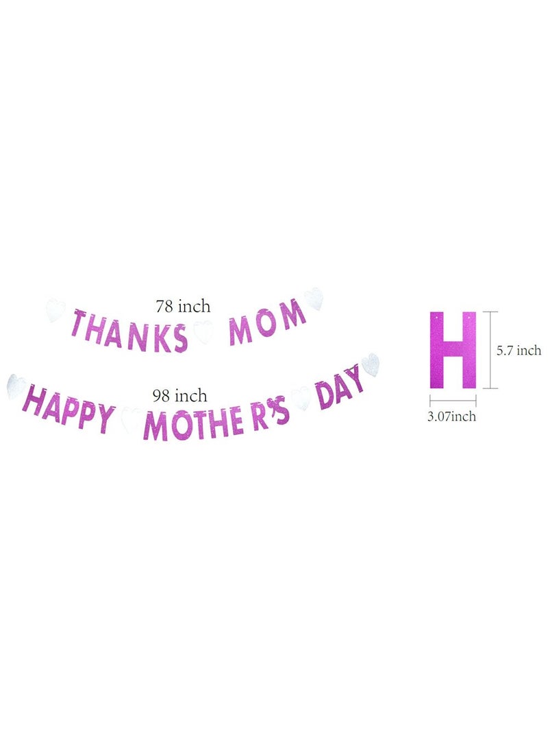 GOER GOER Mother's Day Decorations Happy Mother's Day Thanks Mom Banner Pink Glitter Garland Photo Props  - Image 2