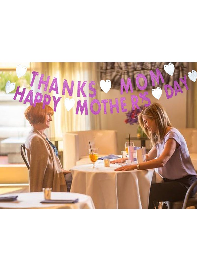 GOER GOER Mother's Day Decorations Happy Mother's Day Thanks Mom Banner Pink Glitter Garland Photo Props  - Image 3