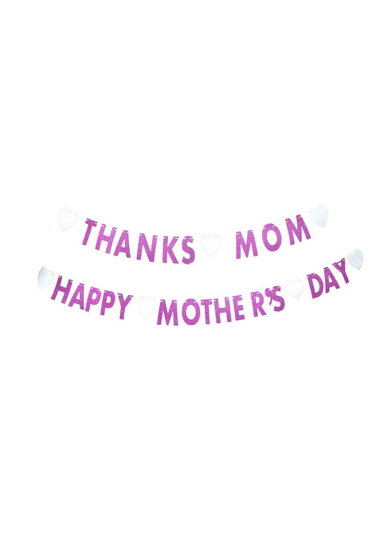 GOER GOER Mother's Day Decorations Happy Mother's Day Thanks Mom Banner Pink Glitter Garland Photo Props  - Image 1