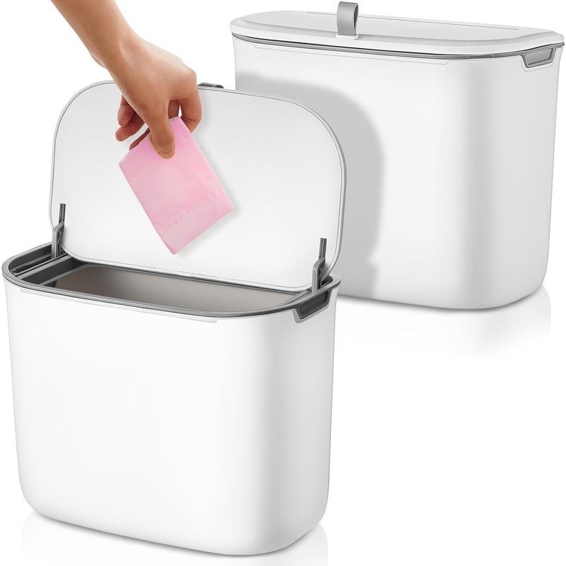 Tioncy 2 Pcs White Sanitary Napkin Receptacle with Removable Container Plastic Wall Mounted Tampon Disposal Bin with Lid Feminine Hygiene Disposal Container for Bathroom Restroom Home Office (Fresh) - Image 1
