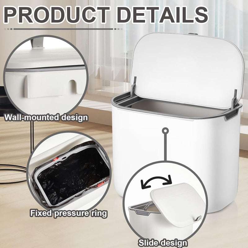 Tioncy 2 Pcs White Sanitary Napkin Receptacle with Removable Container Plastic Wall Mounted Tampon Disposal Bin with Lid Feminine Hygiene Disposal Container for Bathroom Restroom Home Office (Fresh) - Image 3