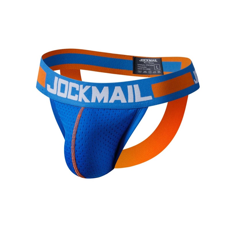 JOCKMAIL Mens Jockstrap Underwear Wide Belt Athletic Supporter Mens Thongs Sport Underwear Jock Strap (Large, 201blue) - Image 1