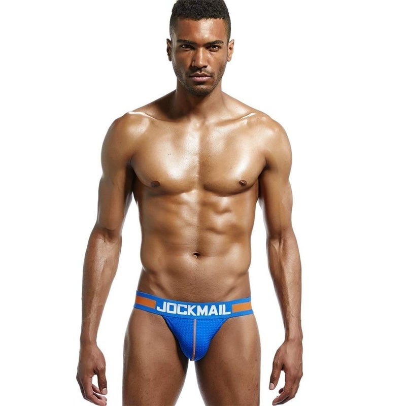 JOCKMAIL Mens Jockstrap Underwear Wide Belt Athletic Supporter Mens Thongs Sport Underwear Jock Strap (Large, 201blue) - Image 2