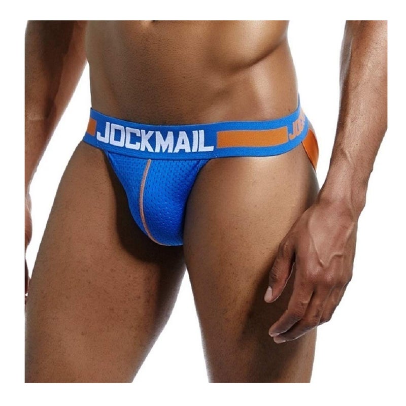 JOCKMAIL Mens Jockstrap Underwear Wide Belt Athletic Supporter Mens Thongs Sport Underwear Jock Strap (Large, 201blue) - Image 4