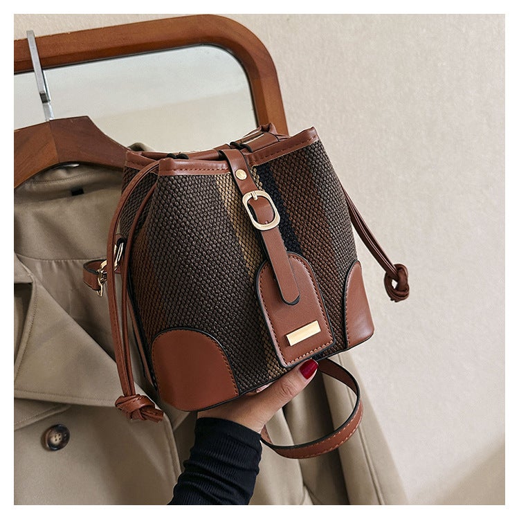Striped Contrast Color Handheld Bucket Bag For Women 2023 Autumn New Korean Fashionable Single Shoulder Crossbody Bag - Image 1