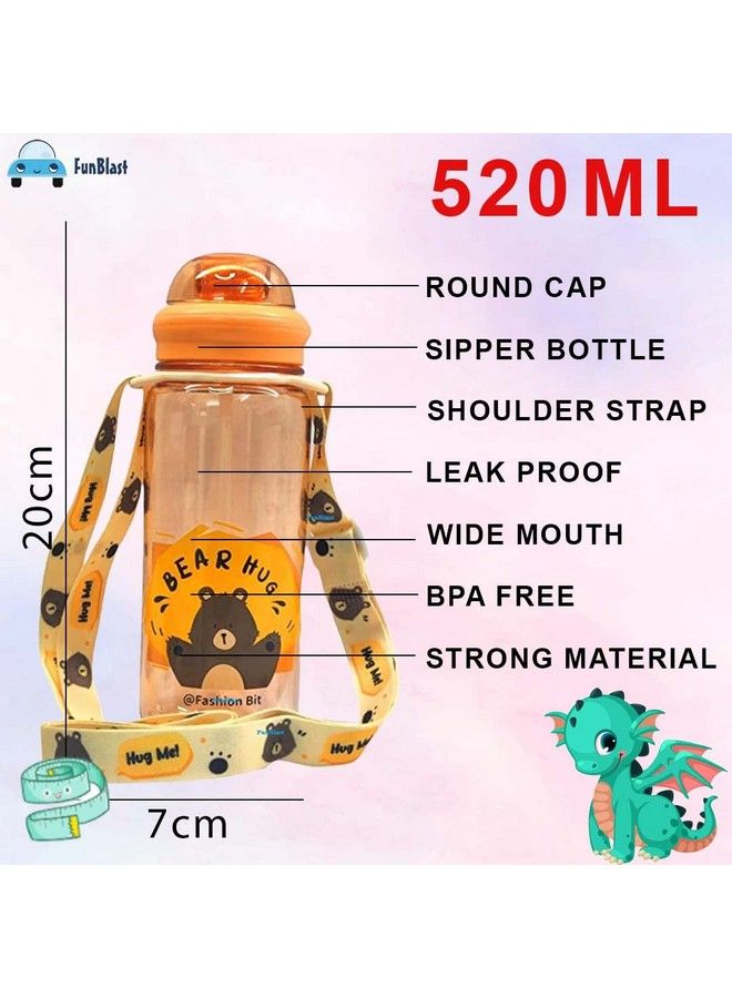 FunBlast Cute Water Bottle For Kids Cartoon Animal Design Sipper Bottle With Straw And Adjustable Strap Stylish Water Bottle With Sipper School Water Bottle For Kids 520 Ml (Orange) - Image 4