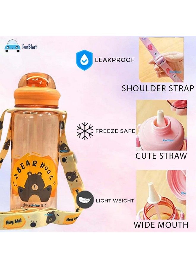 FunBlast Cute Water Bottle For Kids Cartoon Animal Design Sipper Bottle With Straw And Adjustable Strap Stylish Water Bottle With Sipper School Water Bottle For Kids 520 Ml (Orange) - Image 5