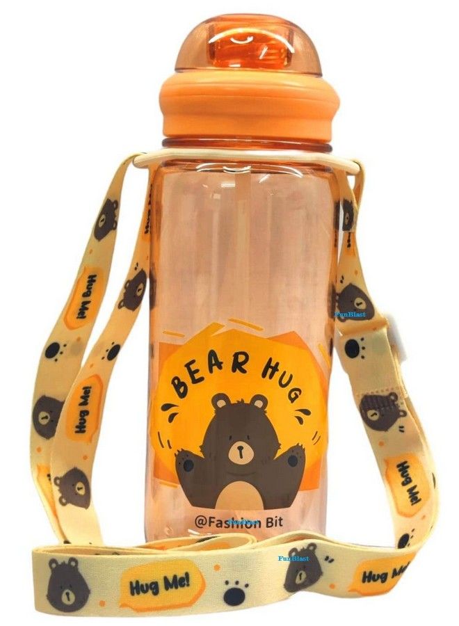 FunBlast Cute Water Bottle For Kids Cartoon Animal Design Sipper Bottle With Straw And Adjustable Strap Stylish Water Bottle With Sipper School Water Bottle For Kids 520 Ml (Orange) - Image 2