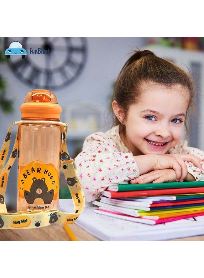 FunBlast Cute Water Bottle For Kids Cartoon Animal Design Sipper Bottle With Straw And Adjustable Strap Stylish Water Bottle With Sipper School Water Bottle For Kids 520 Ml (Orange) - Image 3