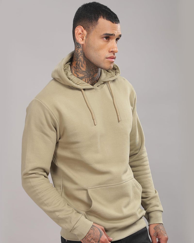 ADRO Men's Cotton Neck Hooded Sweatshirt (H24-PLN-BE_Beige - Image 4