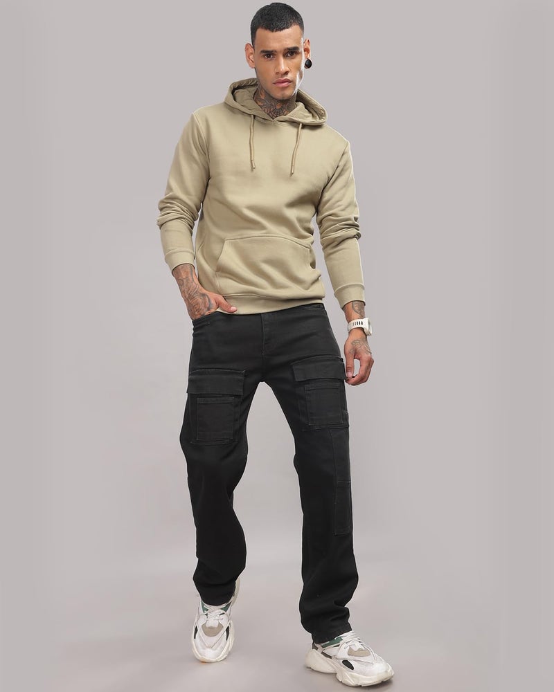 ADRO Men's Cotton Neck Hooded Sweatshirt (H24-PLN-BE_Beige - Image 5