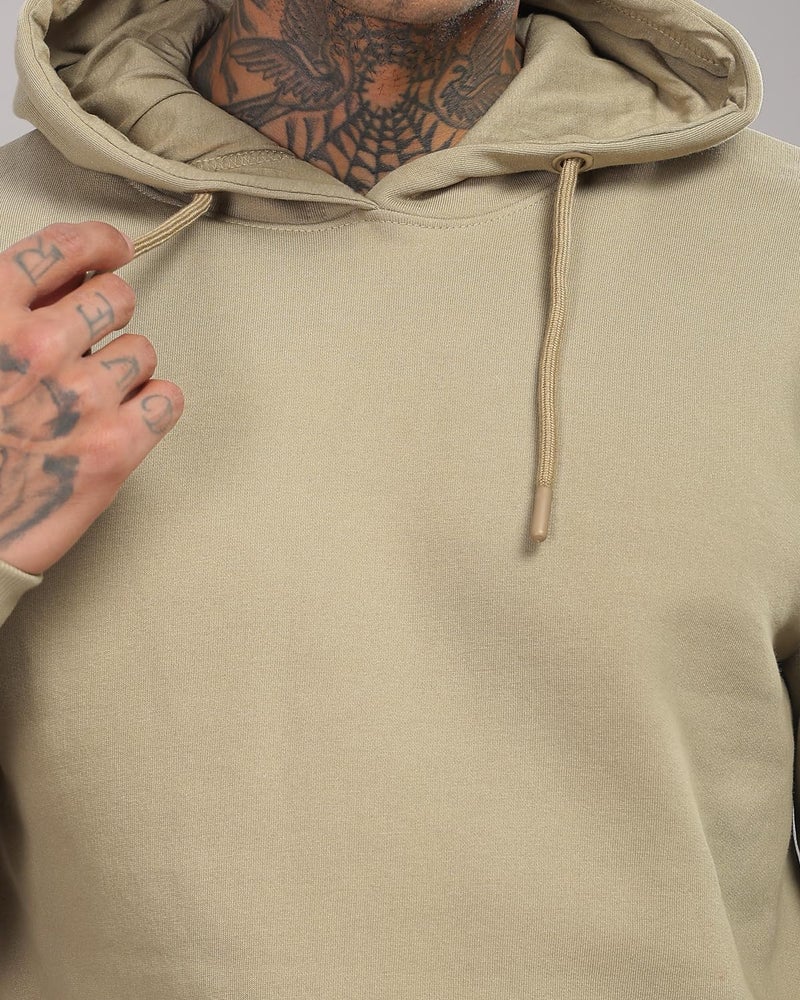 ADRO Men's Cotton Neck Hooded Sweatshirt (H24-PLN-BE_Beige - Image 2