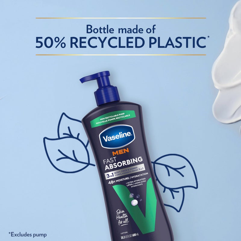 Vaseline لوشن فازلين للرجال لترطيب اليدين والجسم للبشرة الجافة أو المتشققة، لوشن سريع الامتصاص وغير دهني للرجال، 20.3 أونصة، عبوة من 3 قطع - Image 4