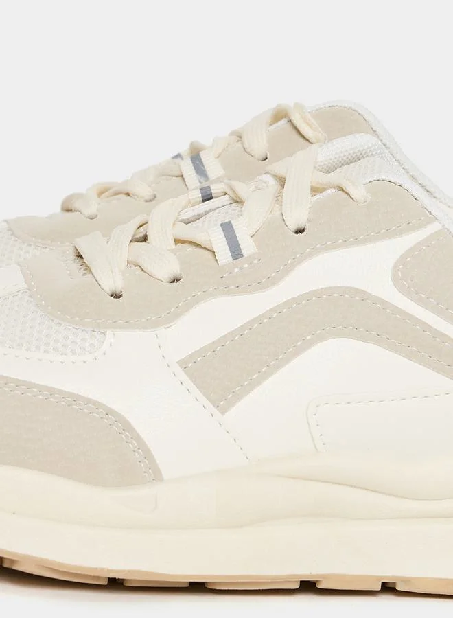 Styli Contrast Panel Lace Up Sneakers