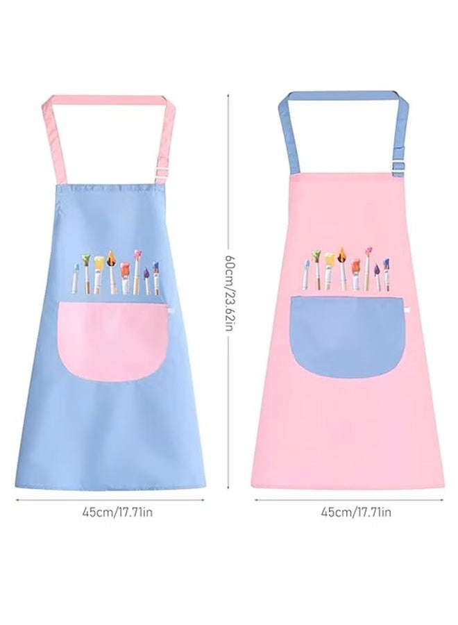 2 PCS Children's Apron, Adjustable Waterproof Art Apron with Pockets, Kids Painting Aprons for Cooking Painting Crafting Art Activity (Pink & Blue) - Image 5