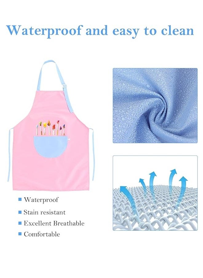 2 PCS Children's Apron, Adjustable Waterproof Art Apron with Pockets, Kids Painting Aprons for Cooking Painting Crafting Art Activity (Pink & Blue) - Image 2