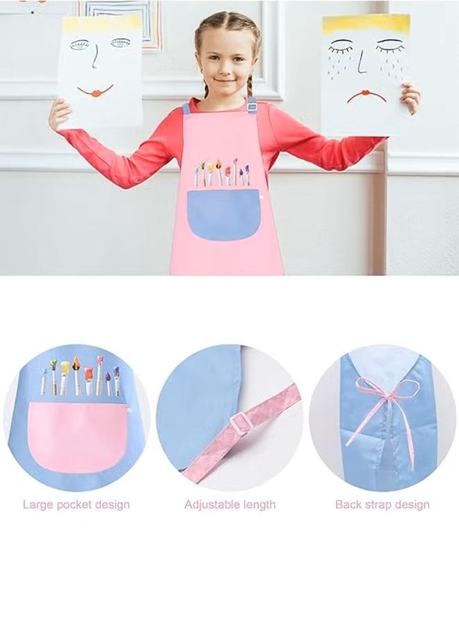 2 PCS Children's Apron, Adjustable Waterproof Art Apron with Pockets, Kids Painting Aprons for Cooking Painting Crafting Art Activity (Pink & Blue) - Image 3