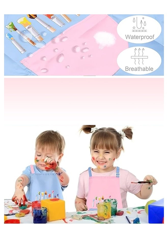 2 PCS Children's Apron, Adjustable Waterproof Art Apron with Pockets, Kids Painting Aprons for Cooking Painting Crafting Art Activity (Pink & Blue) - Image 4