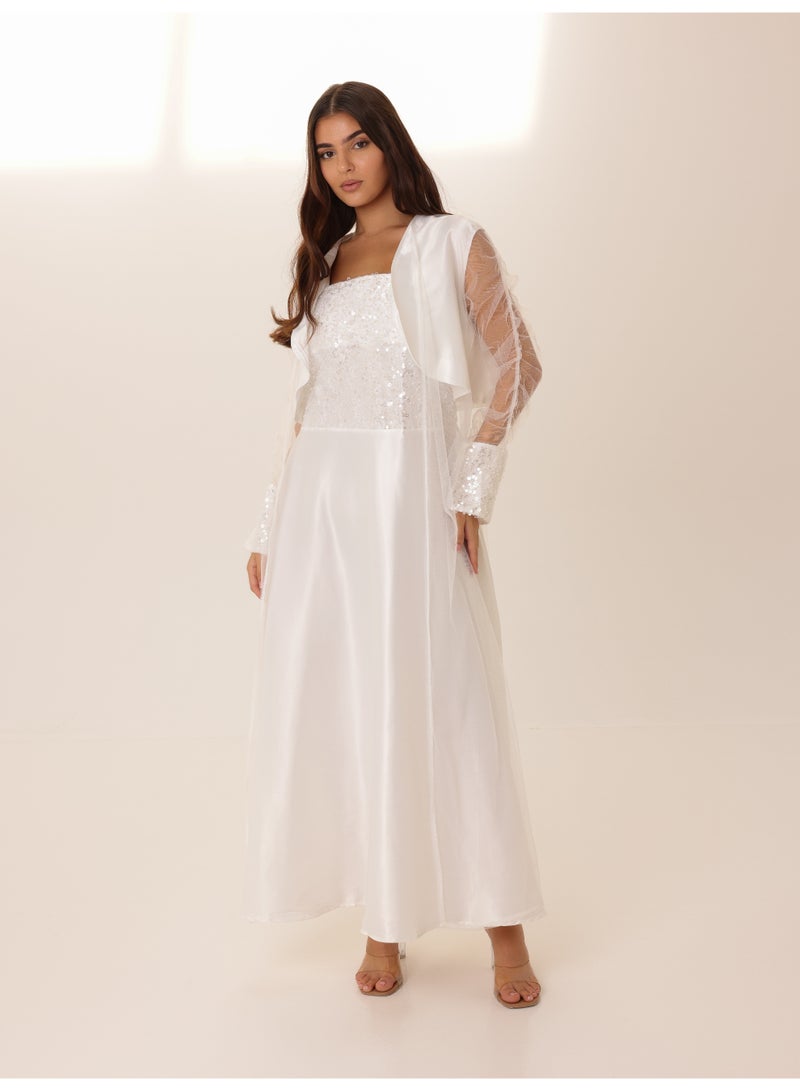 IKKXA Sequin Elegance 2 Piece Sheer Sleeves Outfit IK1052 White - Image 3