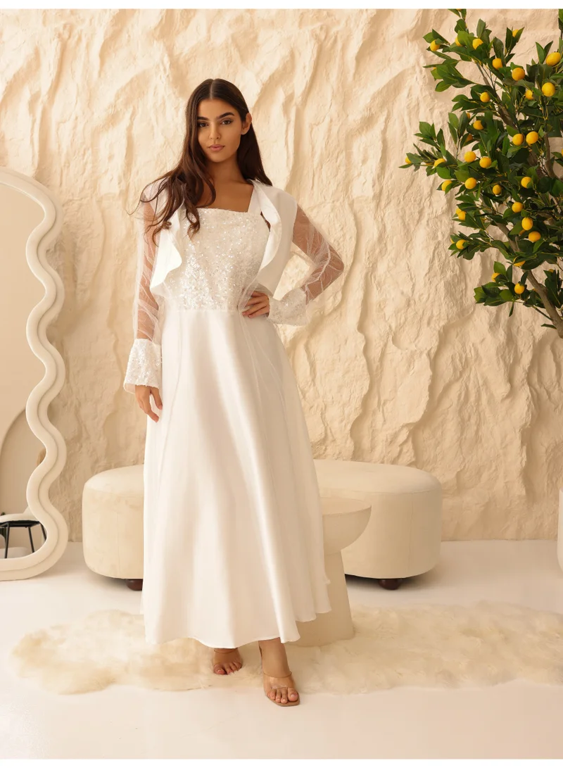 اكسا زي قطعتين لامع اكمام شفافة IK1052 ابيض